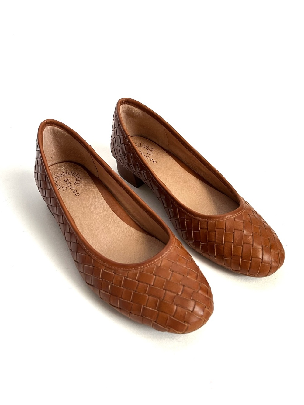 Brioso Mera Woven Leather Block Heel Pumps in Cinnamon Brown Size 8.5